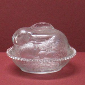 MCM Rabbit Bunny On Nest  Glass Candy Dish